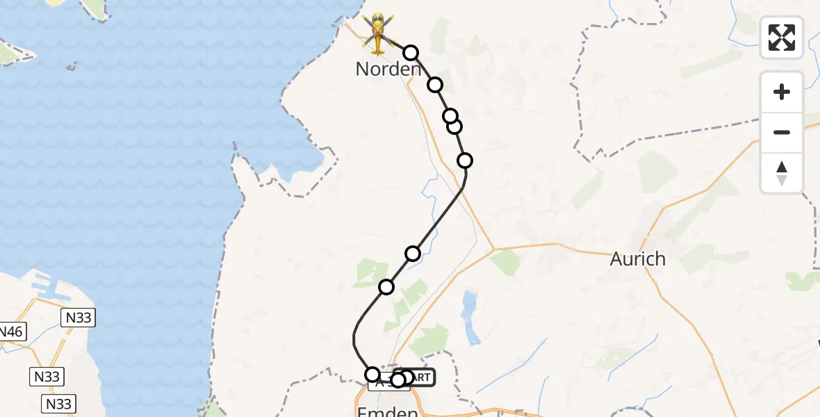 Flugroute Ambulanzhubschrauber Emden - Norden, 28 Juli 2026, 17:56