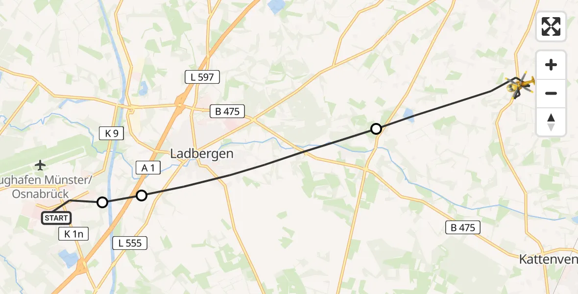 Flugroute Ambulanzhubschrauber Christoph  Westfalen-ADAC - Lengerich, 28 Juli 2026, 17:58