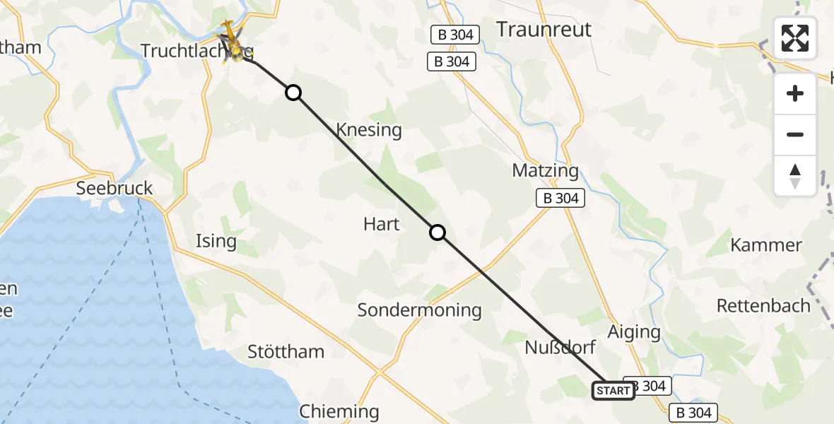 Flugroute Rettungshubschrauber Nußdorf - Seeon-Seebruck, 28 Juli 2026, 17:59