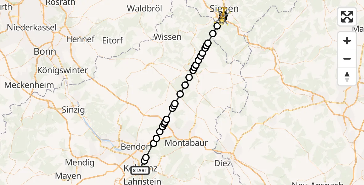 Flugroute Rettungshubschrauber Koblenz - Evangelisches Jung-Stilling Hospital, 28 Juli 2026, 18:10
