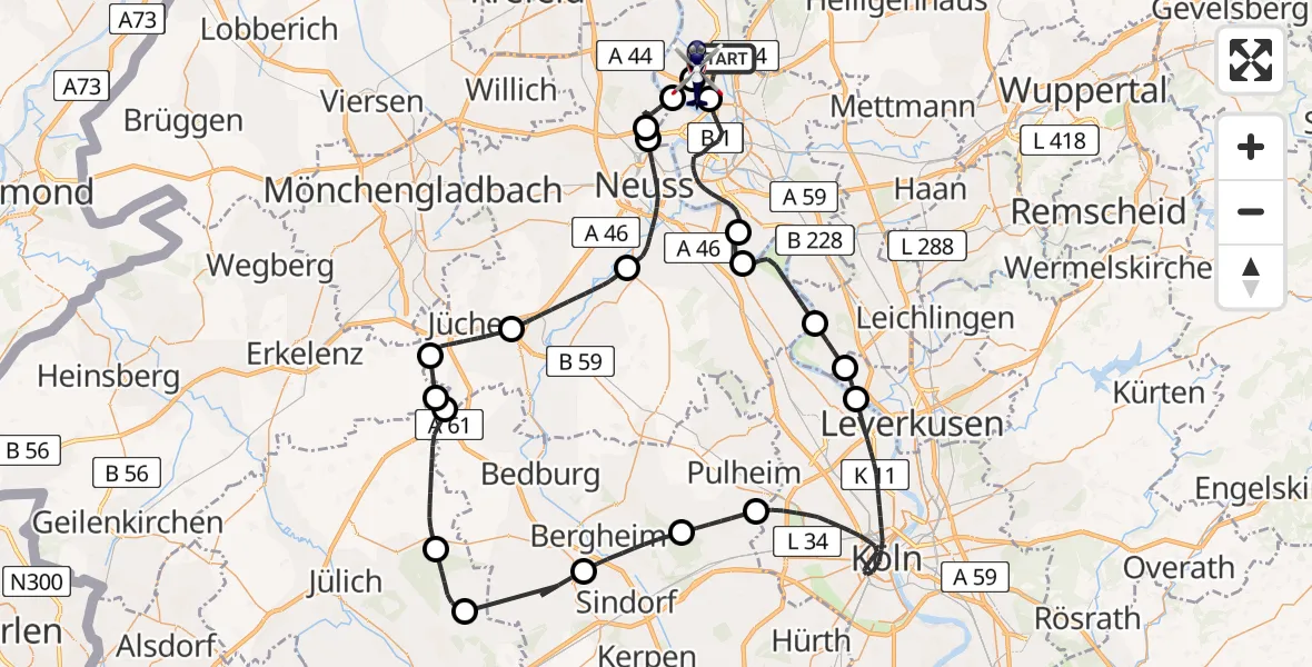 Flugroute Polizeihubschrauber Düsseldorf Flughafen - Düsseldorf Flughafen, 28 Juli 2026, 18:12