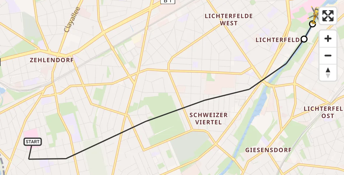 Flugroute Rettungshubschrauber Berlin - Charité Clinic Benjamin Franklin Campus, 28 Juli 2026, 18:21