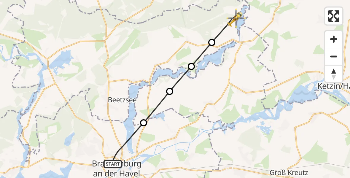 Flugroute Rettungshubschrauber Brandenburg an der Havel - Päwesin, 28 Juli 2026, 18:24