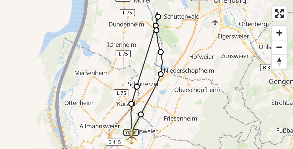 Flugroute Rettungshubschrauber Lahr Flughafen - Lahr Flughafen, 28 Juli 2026, 18:27