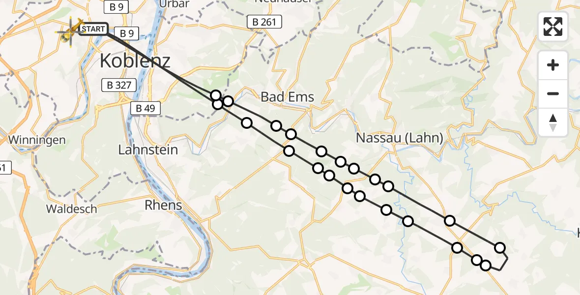 Flugroute Rettungshubschrauber Koblenz - Koblenz, 28 Juli 2026, 18:35