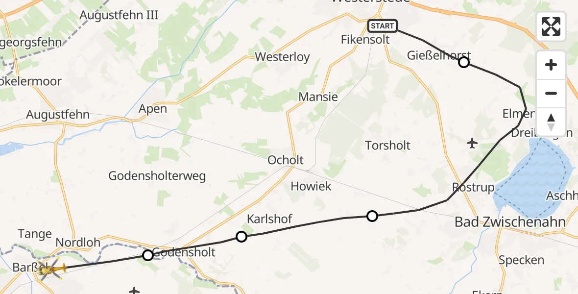 Flugroute Rettungshubschrauber Westerstede - Barßel, 28 Juli 2026, 18:44