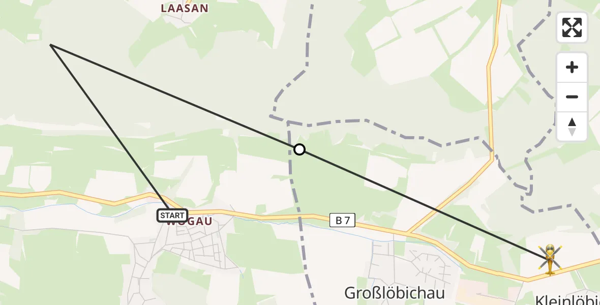 Flugroute Rettungshubschrauber Jena - Großlöbichau, 28 Juli 2026, 18:56