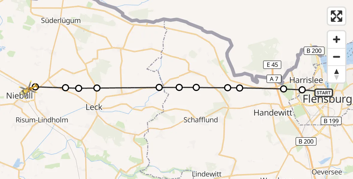 Flugroute Ambulanzhubschrauber Flensburg - Niebüll, 28 Juli 2026, 18:59