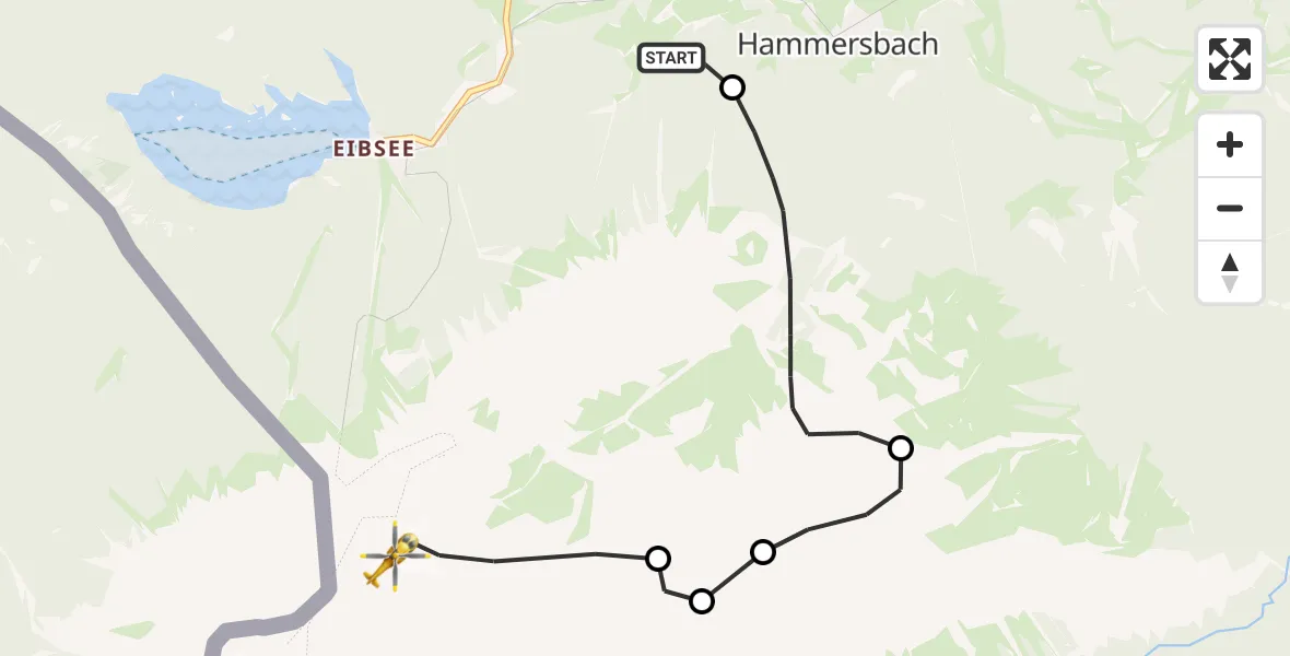 Flugroute Rettungshubschrauber Brandweg Hubschrauberlandeplatz - Grainau, 28 Juli 2026, 18:58