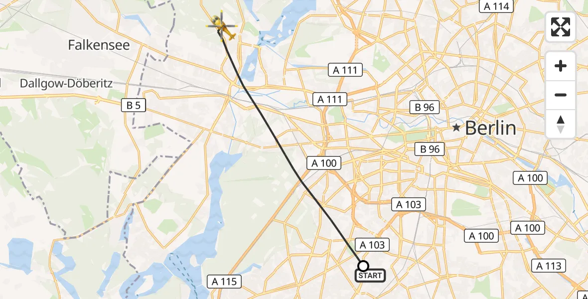 Flugroute Rettungshubschrauber Charité Clinic Benjamin Franklin Campus - Berlin, 28 Juli 2026, 19:02