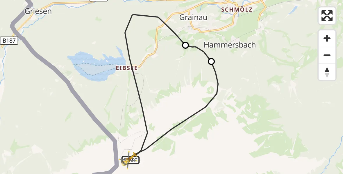 Flugroute Rettungshubschrauber Grainau - Grainau, 28 Juli 2026, 19:08
