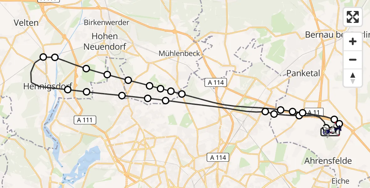 Flugroute Polizeihubschrauber Ahrensfelde Hubschrauberlandeplatz - Ahrensfelde Hubschrauberlandeplatz, 28 Juli 2026, 19:20