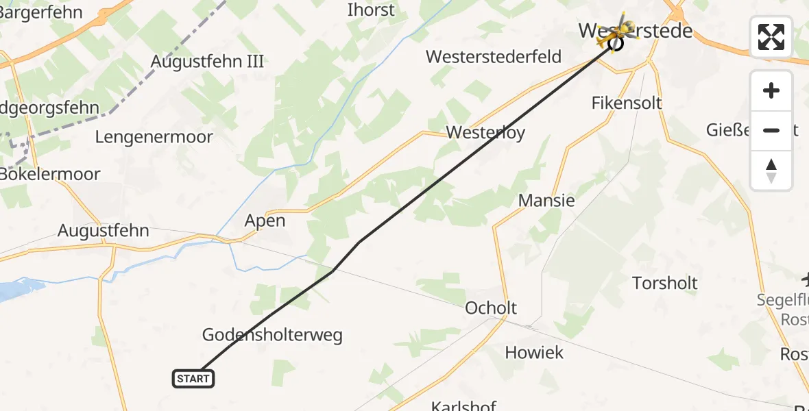 Flugroute Rettungshubschrauber Apen - Westerstede, 28 Juli 2026, 19:26