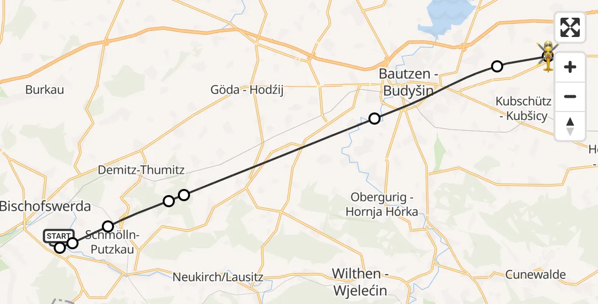 Flugroute Rettungshubschrauber Bischofswerda - Bautzen Flugplatz, 28 Juli 2026, 19:42