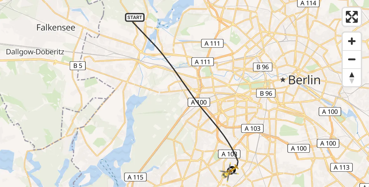 Flugroute Rettungshubschrauber Berlin - Charité Clinic Benjamin Franklin Campus, 28 Juli 2026, 19:43