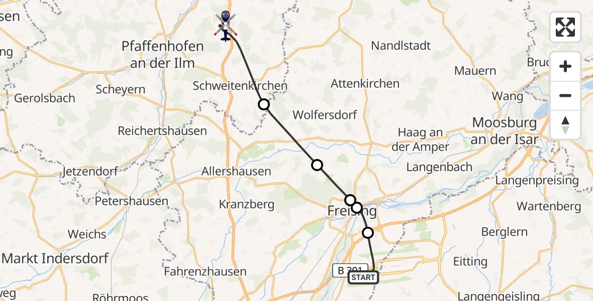 Flugroute Polizeihubschrauber München Flughafen - Schweitenkirchen, 28 Juli 2026, 19:49