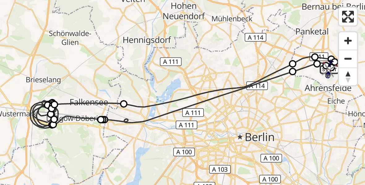 Flugroute Polizeihubschrauber Ahrensfelde Hubschrauberlandeplatz - Ahrensfelde Hubschrauberlandeplatz, 28 Juli 2026, 19:56