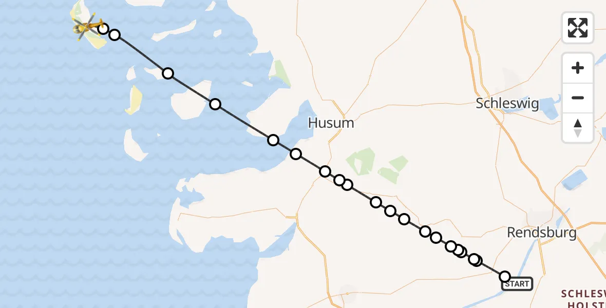 Flugroute Ambulanzhubschrauber Hörsten - Nebel, 28 Juli 2026, 20:07