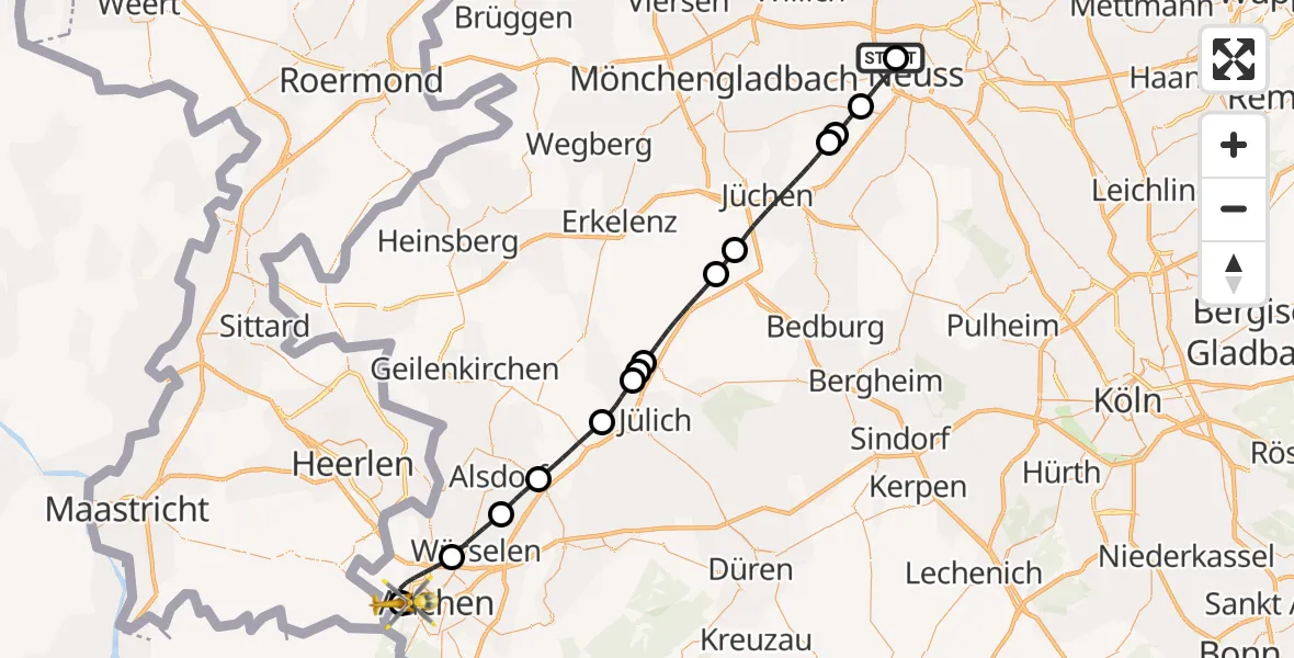 Flugroute Rettungshubschrauber Johanna-Etienne Hospital - Aachen Hospital, 28 Juli 2026, 20:20