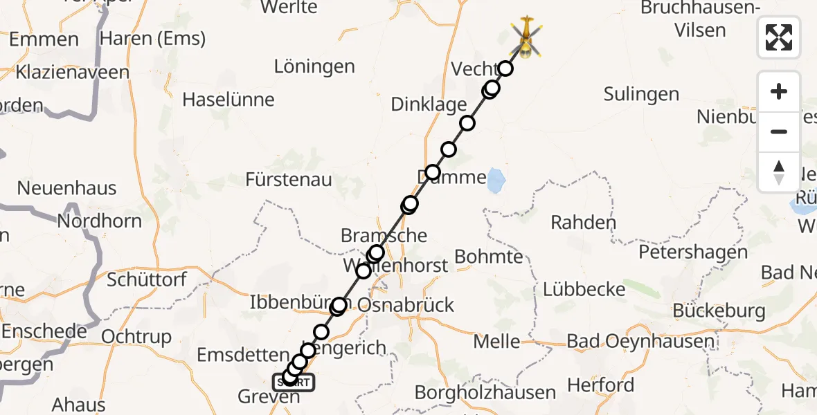 Flugroute Ambulanzhubschrauber Christoph  Westfalen-ADAC - Goldenstedt, 28 Juli 2026, 21:05