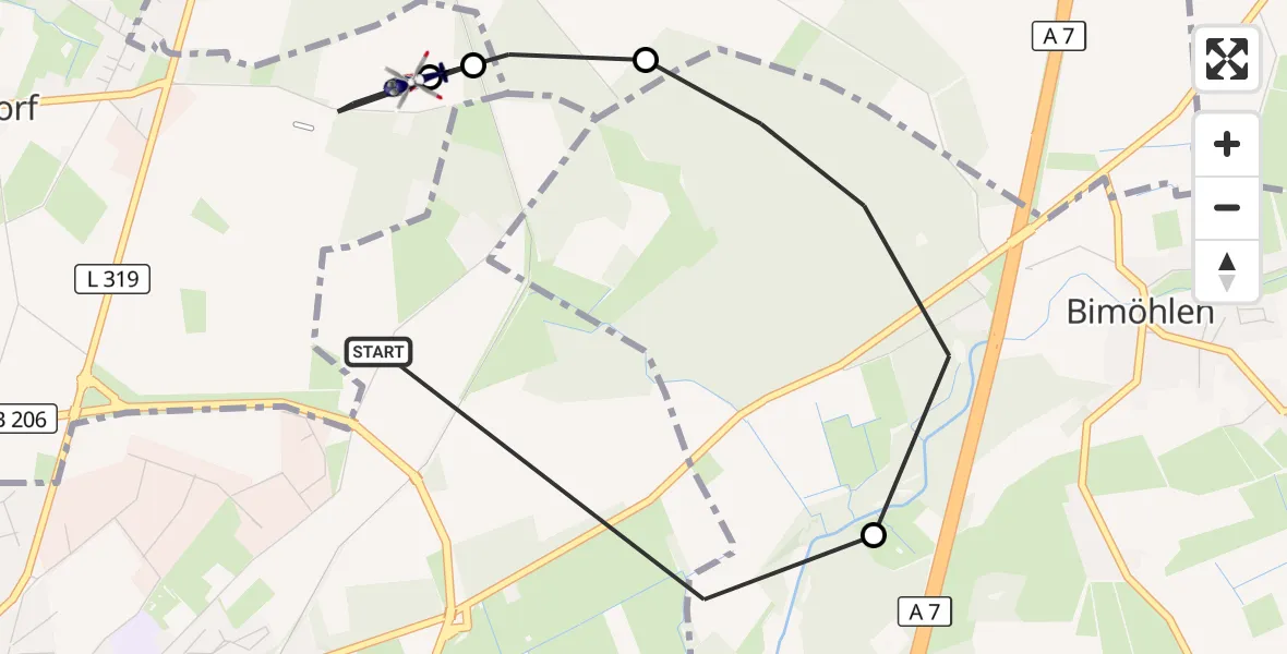 Flugroute Polizeihubschrauber Bad Bramstedt - Bad Bramstedt Hubschrauberlandeplatz, 28 Juli 2026, 21:25