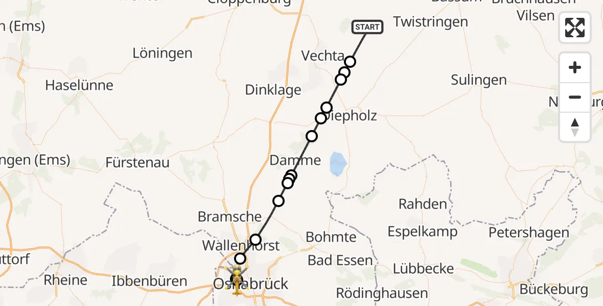 Flugroute Ambulanzhubschrauber Goldenstedt - Osnabrück Hospital, 28 Juli 2026, 21:54
