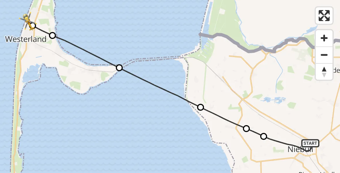 Flugroute Ambulanzhubschrauber Niebüll - Sylt, 28 Juli 2026, 22:10