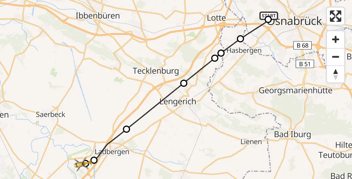 Flugroute Ambulanzhubschrauber Osnabrück Hospital - Christoph  Westfalen-ADAC, 28 Juli 2026, 22:39