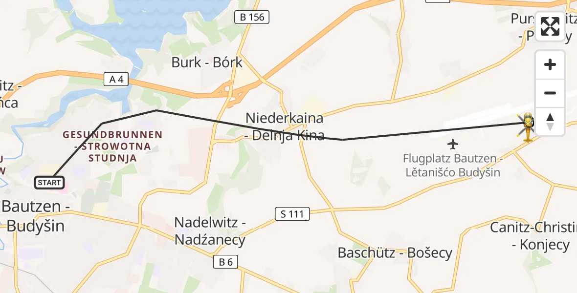 Flugroute Rettungshubschrauber Bautzen - Bautzen Flugplatz, 28 Juli 2026, 23:18