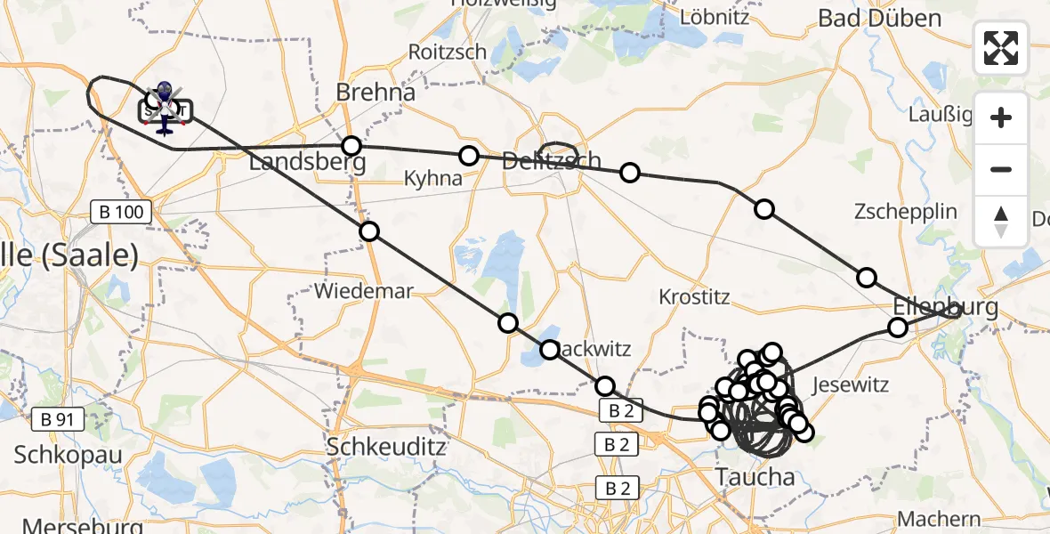 Flugroute Polizeihubschrauber Halle-Oppin Flugplatz - Halle-Oppin Flugplatz, 28 Juli 2026, 23:24