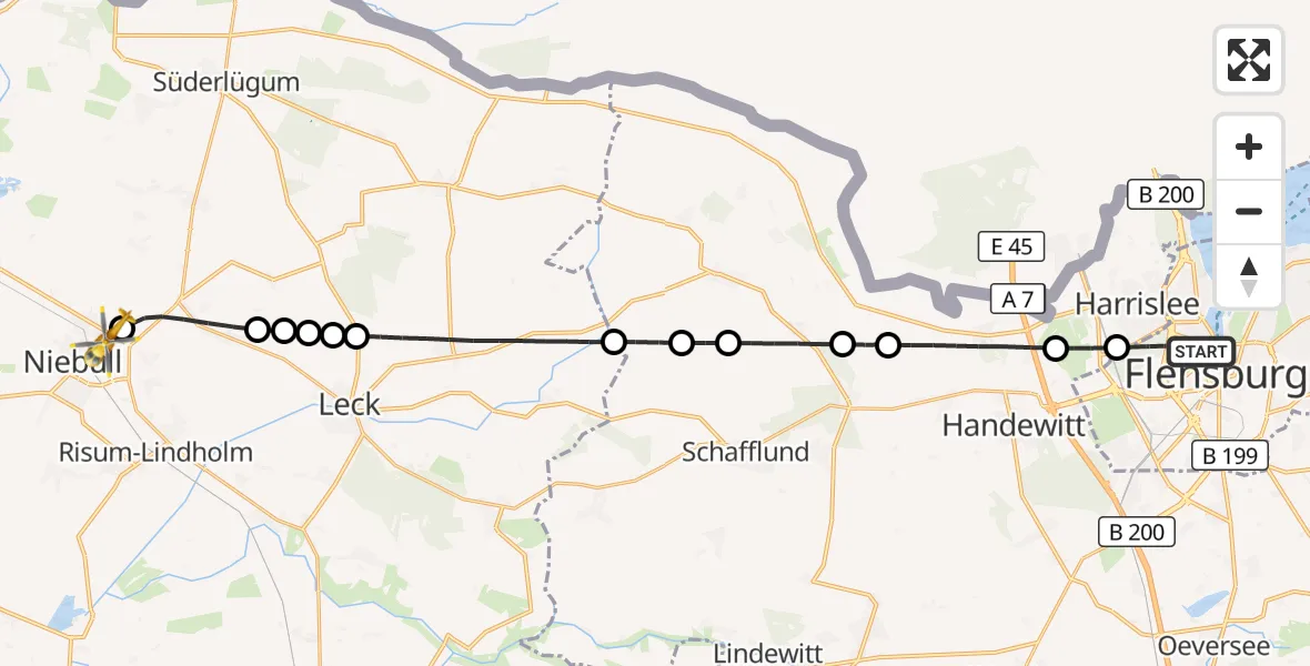 Flugroute Ambulanzhubschrauber Flensburg - Niebüll, 28 Juli 2026, 23:33