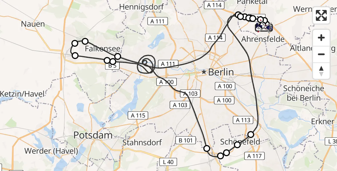 Flugroute Polizeihubschrauber Ahrensfelde Hubschrauberlandeplatz - Ahrensfelde Hubschrauberlandeplatz, 29 Juli 2026, 00:00