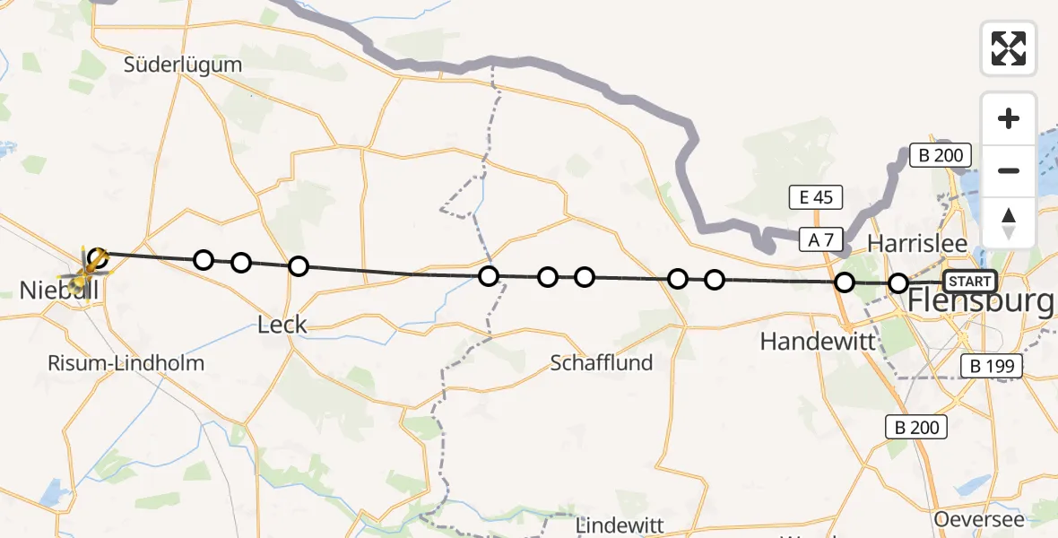 Flugroute Ambulanzhubschrauber Flensburg - Niebüll, 29 Juli 2026, 01:01