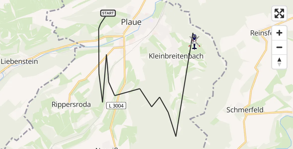 Flugroute Polizeihubschrauber Plaue - Plaue, 29 Juli 2026, 01:32