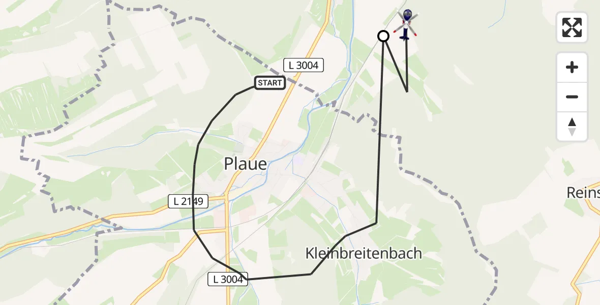 Flugroute Polizeihubschrauber Plaue - Arnstadt, 29 Juli 2026, 01:38