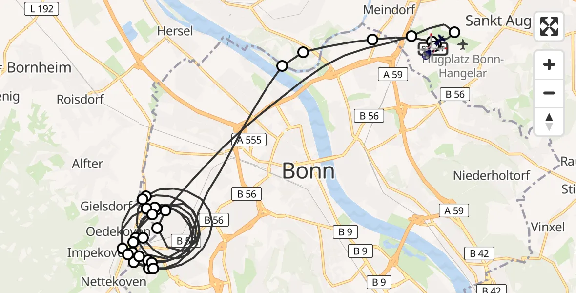 Flugroute Polizeihubschrauber Sankt Augustin - Sankt Augustin, 29 Juli 2026, 03:12