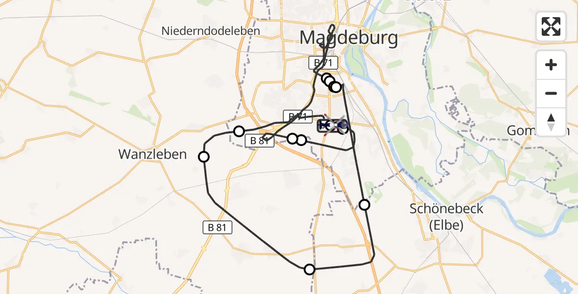 Flugroute Polizeihubschrauber Magdeburg City Flugplatz - Magdeburg City Flugplatz, 29 Juli 2026, 04:56