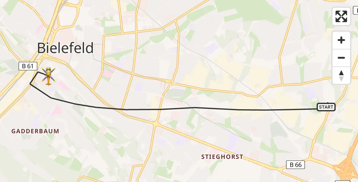 Flugroute Rettungshubschrauber Bielefeld - Bielefeld, 29 Juli 2026, 05:44