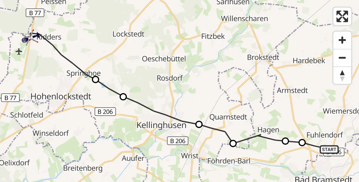 Flugroute Polizeihubschrauber Fuhlendorf - Hohenlockstedt, 29 Juli 2026, 06:23