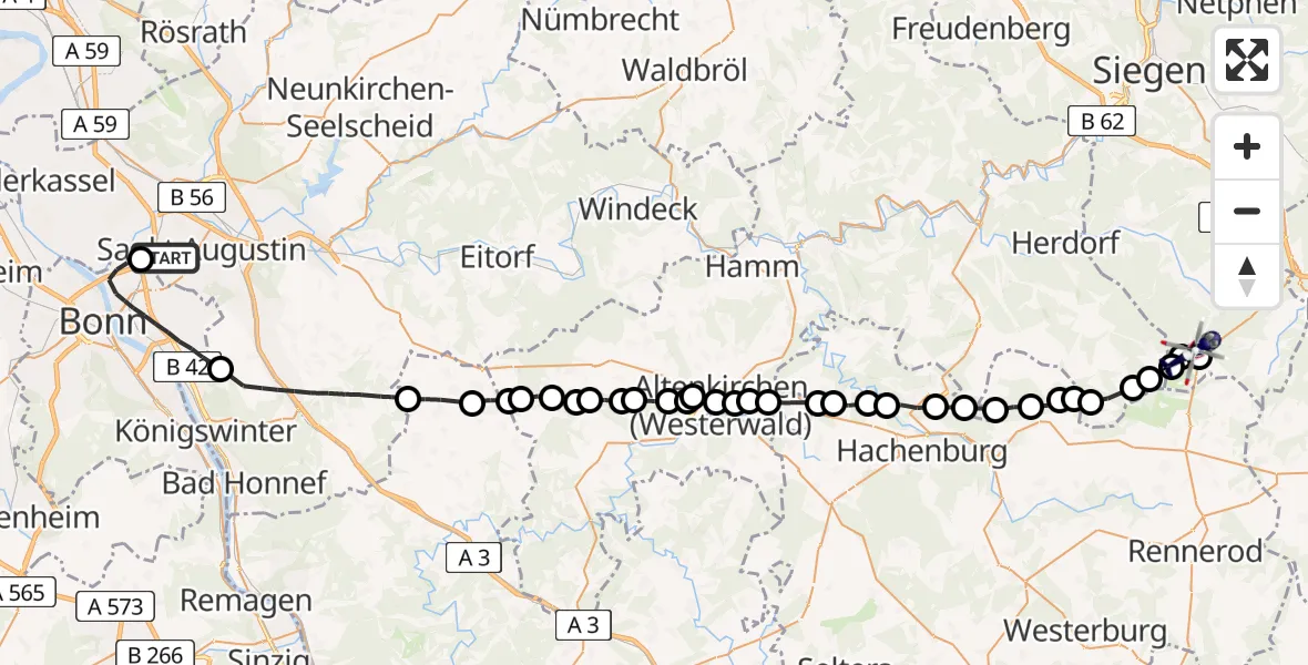 Flugroute Polizeihubschrauber Sankt Augustin - Burbach, 29 Juli 2026, 06:31