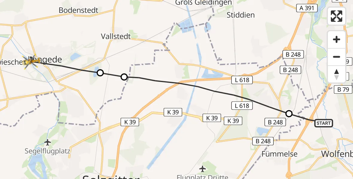 Flugroute Rettungshubschrauber Wolfenbüttel - Lengede, 29 Juli 2026, 06:38