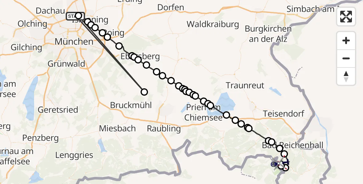 Flugroute Polizeihubschrauber Oberschleißheim - Schneizlreuth, 29 Juli 2026, 06:41