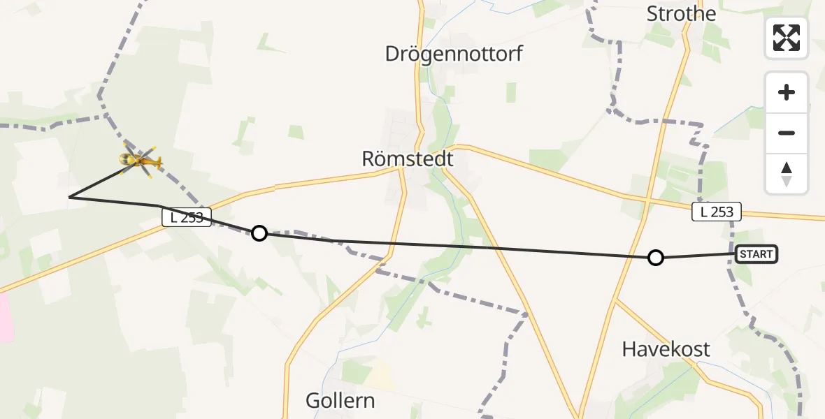 Flugroute Rettungshubschrauber Himbergen - Bad Bevensen, 29 Juli 2026, 06:45