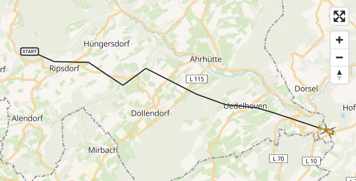 Flugroute Ambulanzhubschrauber Blankenheim - Hoffeld, 29 Juli 2026, 06:50