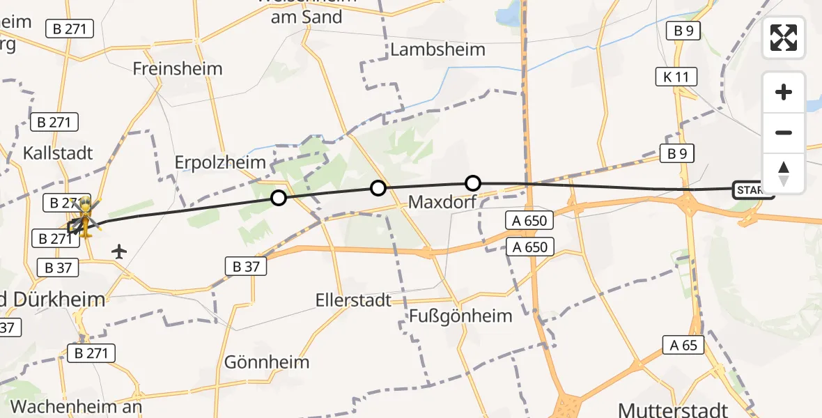 Flugroute Rettungshubschrauber Ludwigshafen am Rhein - Bad Dürkheim, 29 Juli 2026, 06:57