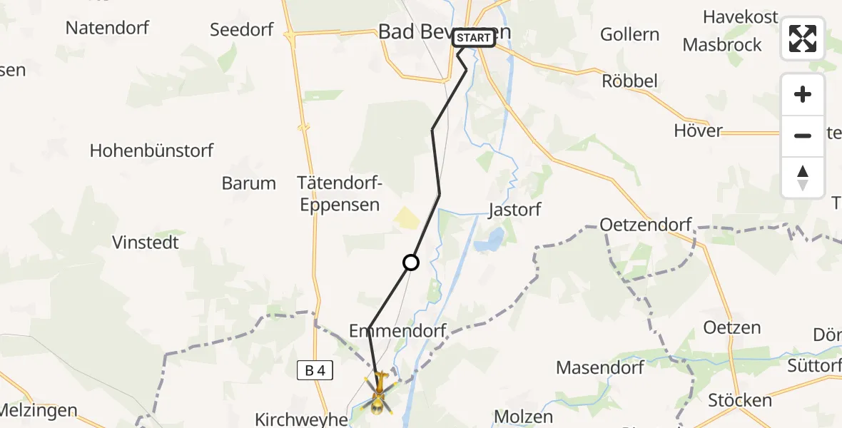 Flugroute Rettungshubschrauber Bad Bevensen - Uelzen, 29 Juli 2026, 07:02