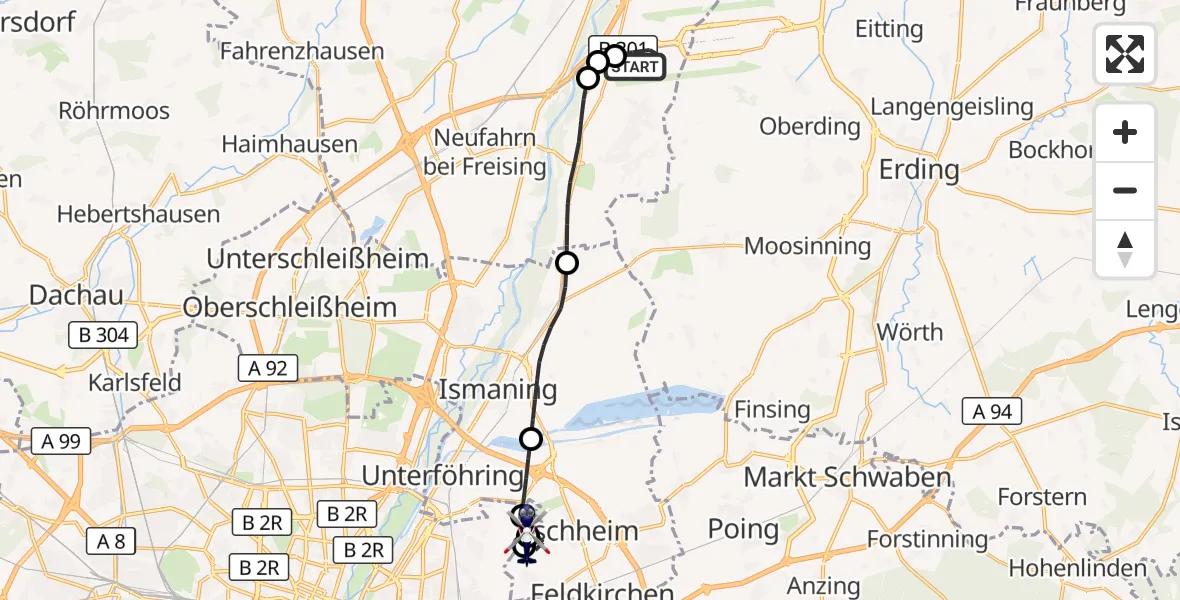 Flugroute Polizeihubschrauber München Flughafen - München, 29 Juli 2026, 07:19