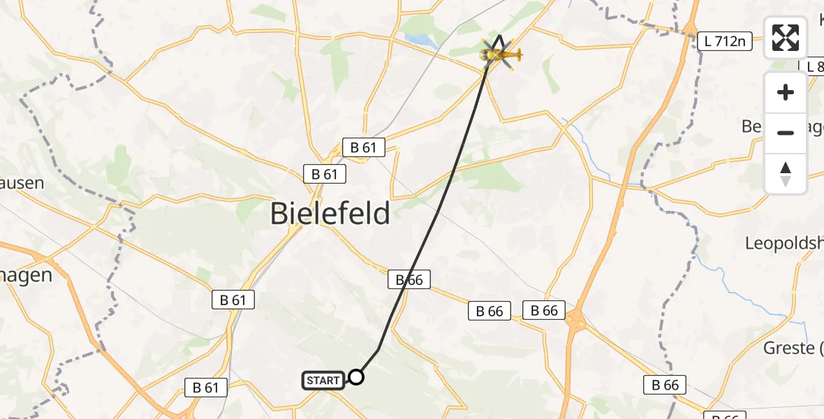 Flugroute Rettungshubschrauber Luftrettungszentrum Bielefeld - Bielefeld, 29 Juli 2026, 07:22