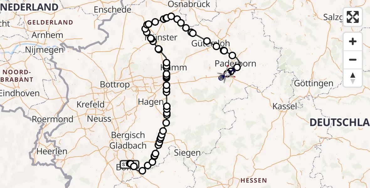 Flugroute Polizeihubschrauber Sankt Augustin - Paderborn Lippstadt Flughafen, 29 Juli 2026, 07:22