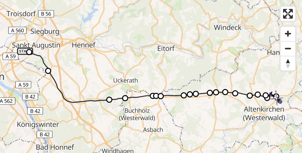 Flugroute Polizeihubschrauber Bonn-Hangelar Flugplatz - Mammelzen, 29 Juli 2026, 07:37